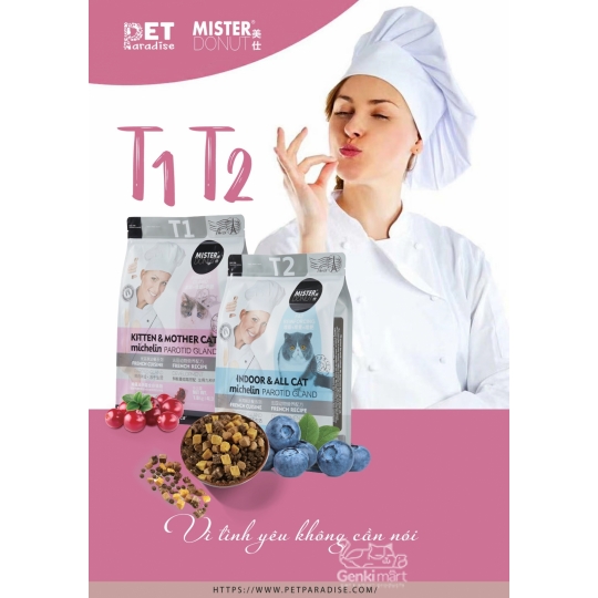 Mister Donut T2  bịch 9kg Topping 9 loại thịt - Mèo trưởng thành